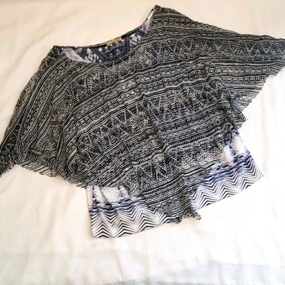 One World Boho Tank Mesh Scarf Overlay Black White Women's Extra Large XL